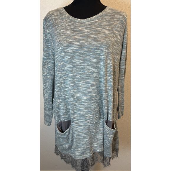 LOGO by Lori Goldstein Slub Knit Tunic with Lace Trim and Pockets Size XL - Picture 1 of 5